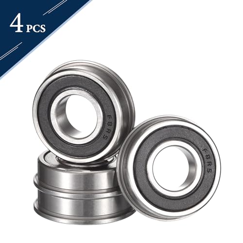 FR8-2RS Flanged Ball Bearing, ID 1/2 x OD 1-1/8" x Width 5/16" Miniature Bearings, Double Rubber Sealed Deep Groove Bearings, Pre-Lubricated (GCr15) Chrome Steel 4pcs - size: FR8-2RS 1/2x1-1/8"x5/16"