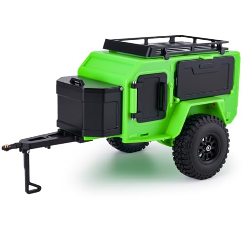 RC Off-Road Camping Trailer for 1/18 1/24 TRX4M SCX24 RC Crawler | Durable ABS mini camping trailer pre-drilled LED mounting holes, highly realistic scale design - color: Black Green