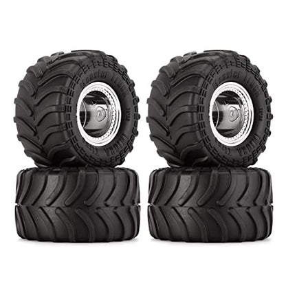 INJORA RC Monster Truck Wheel Rim Tires Set 70 * 38mm Tires for 1/24 RC Crawler Car Axial SCX24 Bronco Gladiator C10 JLU Deadbolt B17 FMS FCX24 and TRX4MT, MT1012 (Silver) - color: Silver
