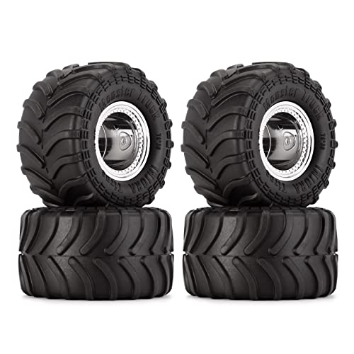 INJORA RC Monster Truck Wheel Rim Tires Set 70 * 38mm Tires for 1/24 RC Crawler Car Axial SCX24 Bronco Gladiator C10 JLU Deadbolt B17 FMS FCX24 and TRX4MT, MT1012 (Silver) - color: Silver