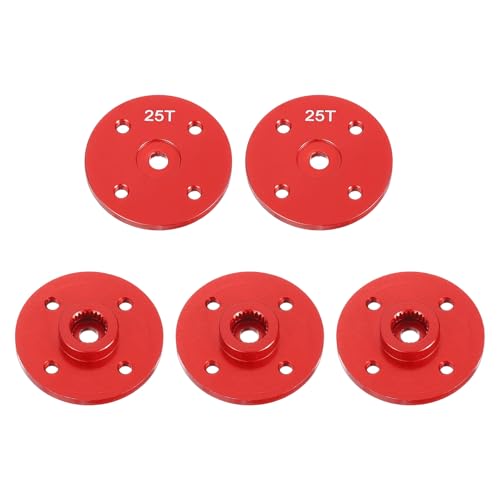 MECCANIXITY 25T Servo Horn Arm Round, 25T Round Type Servo Horn Robot Arm Metal Aluminum for RC Model Car Robot Boat Airplane Pack of 5(Red) - color: Red