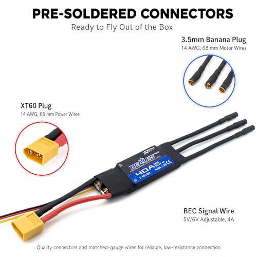 ZTW Beatles G2 40A ESC 2-4S Built-in Switching BEC 5V/6V 4A Brushless Speed Control for RC Airplane Aircraft Fixed-Wing - size: 40A