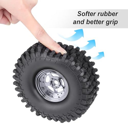 HobbyPark Negative Offset -10mm Deep Dish Aluminum Chrome 1.9 Beadlock Wheels and 1.9 Tires Good Grip for 1/10 RC Crawler Axial SCX10 TRX4 VS410 Gen8 RC4WD, Set of 4 - style: 1.9 Beadlock Wheels and 1.9 Super Soft Tires