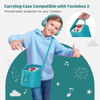 PISOSN Shockproof Carrying Case for Toniebox 2 – Anti-Slip Silicone Cover with Handle for Secure Grip (Green) - color: Green