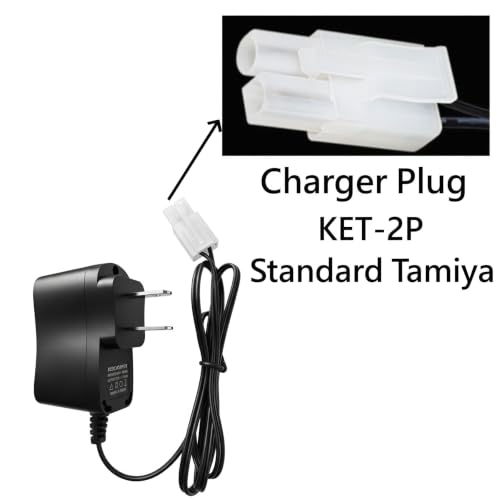 RC Battery Charger for 7.2V NiMH/NiCd Battery Packs, 250mA AC Plug Charger with Standard Tamiya Connector for RC Excavator RC Cars RC Tanks RC Truck 7.2V Battery Charger