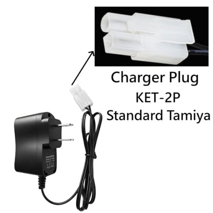 RC Battery Charger for 7.2V NiMH/NiCd Battery Packs, 250mA AC Plug Charger with Standard Tamiya Connector for RC Excavator RC Cars RC Tanks RC Truck 7.2V Battery Charger