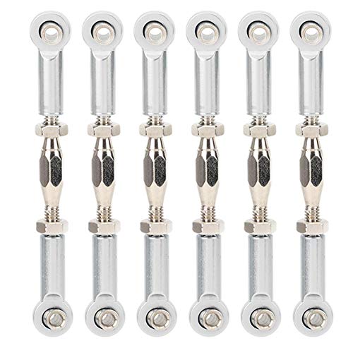 RC Car Turnbuckle, 6Pcs Adjustable Servo Links Tie Rod Aluminum Alloy RC Pull Rod Turnbuckle Rod Linkage Set for RC Hobby Car Model(Silver) Rc Steering Linkage Dilwe Tie Rods Buckle