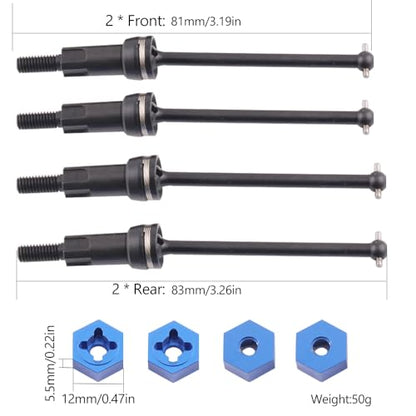 Steel Universal Front and Rear CVD Axles Drive Shafts Set with Aluminum 7075 Wheel Hex Upgrade Parts for Arrma 1/18 Granite Grom Mega 380 Brushed 4x4 Monster Truck RTR, Black (4PCS) - color: Front-rear Cvd- Black