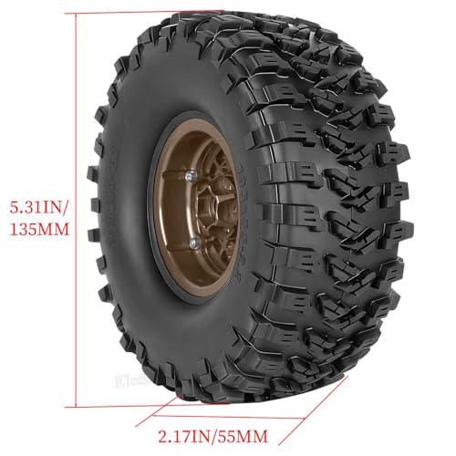 RC Aluminum 2.2" Beadlock Wheel Tires Set for 1/10 RC Crawler Car,TRX6 TRX4 SCX10 II III 90046 D90 Gen8 MST CFX VS4-10,RC Wheels 2.2 Beadlock Wheel Rims,(4PCS) Brown - color: Brown- (Rc Wheels Tires)