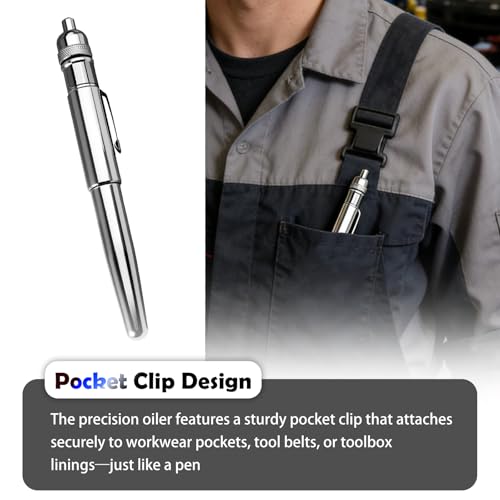 Car Precision Oiler Pen,Aluminum Pen Oiler with Solid Needle & Pocket Clip,Portable Leak-Proof Oil Applicator Car Accessories for Automotive Parts/Machine Maintenance
