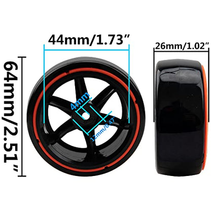 1/10 RC Drift Car Tires Hard Plastic Tyre & 12mm Hex Hub Wheel Rims 6 Spoke Compatible with Traxxas HSP Tamiya Kyosho HPI Redcat Racing MST 1/10 On-Road RC Drift Drifting Car (Red1) - color: Red1
