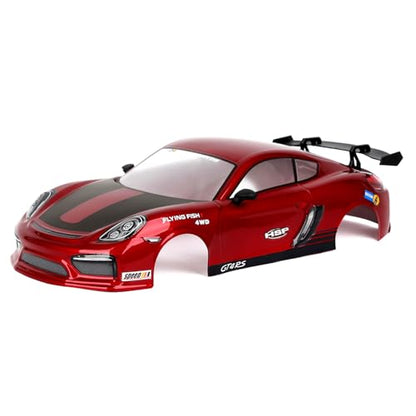 HSP RC Body Shell for HSP Redcat Exceed 1/10 Scale 4wd On Road Racing Drift RC Car with Stickers and Rear Wing Red