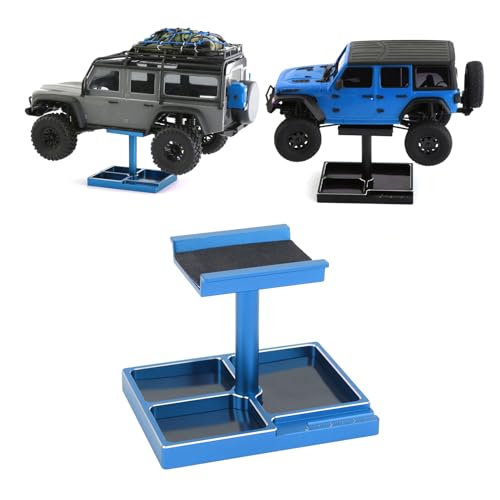 RC Car Working Stand with Magnetic Screw Trays for 1/18 1/24 RC Cars Aluminum Repair Workstation Kit (Blue) - color: Blue