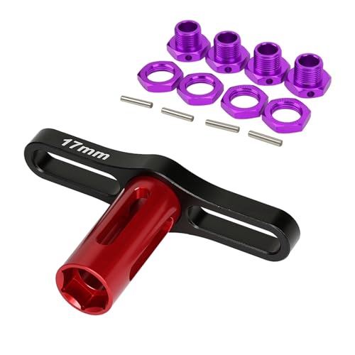 RC Aluminum 17mm Wheel Hex Nuts with Wheel Hub Wrench Repair Tool Set Upgrades Part for 1/8 RC Cars Trucks Off Road Buggy Arrma Typhon Kraton 6S 3S Traxxas E-Maxx E-Revo Mojave (Purple) - color: Purple