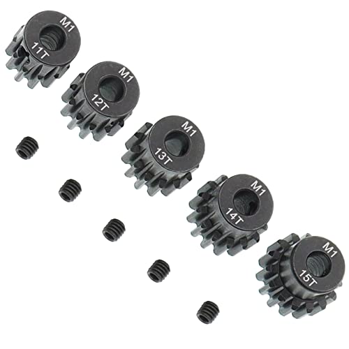 5PCS Metal Steel M1 Pinion Gear Sets 11T 12T 13T 14T 15T fit 5mm RC Motor Shaft Gears Compatible with Arrma Traxxas Axial HSP Redcat Losi 1/8 1/10 Scale RC Car Truck Buggy