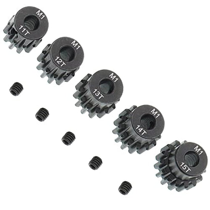 5PCS Metal Steel M1 Pinion Gear Sets 11T 12T 13T 14T 15T fit 5mm RC Motor Shaft Gears Compatible with Arrma Traxxas Axial HSP Redcat Losi 1/8 1/10 Scale RC Car Truck Buggy