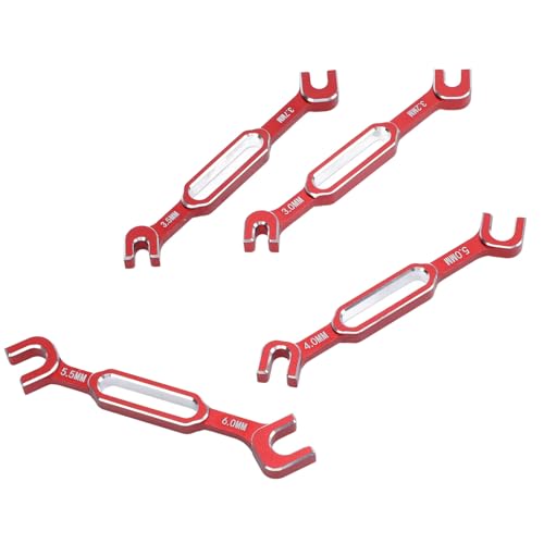 4PCS RC Turnbuckle Wrench, Turnbuckle Nut Ball Joint Remover Aluminum Alloy RC Repair Tool Set with 3.0 3.2 3.5 3.7 4.0 5.0 5.5 6.0mm (Red)