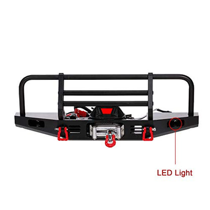 GoolRC Metal Front Bumper with Winch 2 LED Light for 1/10 RC Car Crawler Compatible with Replacmenet for TRX Hsp Redcat Rc4wd Tamiya Axial Scx10 D90 HPI Car Upgrade