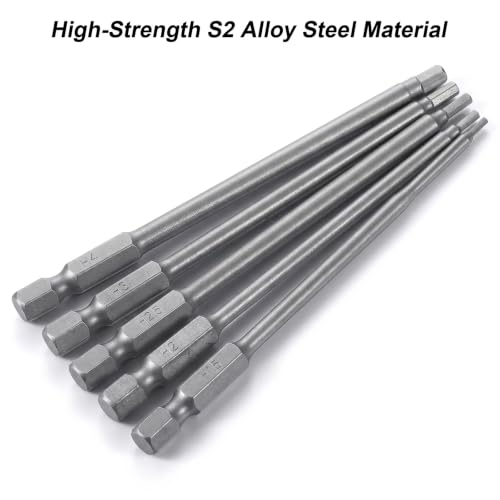 Amabro 5Pcs RC Hex Bit 4 Inch Allen Wrench Drill Power Bits Set 1.5mm 2.0mm 2.5mm 3.0mm 4.0mm Alloy Steel Professional Grade Hex Shank for Screwdrivers Electric Screwgun/Power Drill