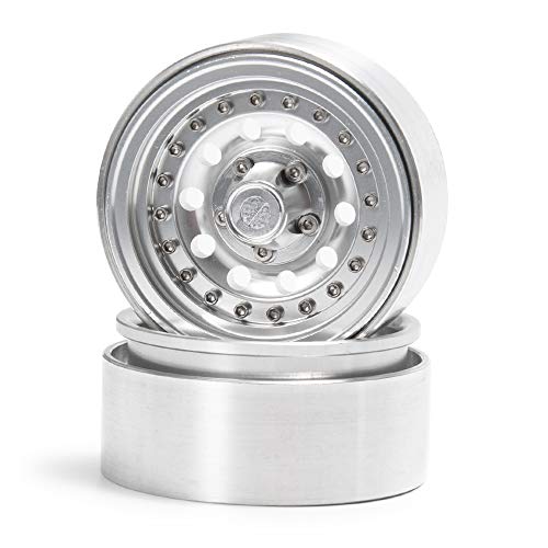 QUE-T 1.9" Pack of 4 Alloy Metal Beadlock Wheel Rims for 1/10 RC Crawler SCX10 90046 D90 Trx4 (Bright Silver) - color: Bright Silver