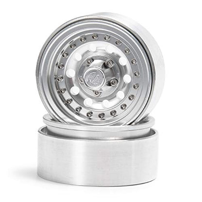 QUE-T 1.9" Pack of 4 Alloy Metal Beadlock Wheel Rims for 1/10 RC Crawler SCX10 90046 D90 Trx4 (Bright Silver) - color: Bright Silver