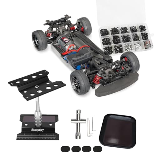RC Car Work Stand Aluminum Repair Workstation Screw Tray with RC Car Universal Assortment Set for 1/8 1/10 1/12 1/16 Scale ffor Traxxas TRX4 Axial Arrma Redcat Losi RC Crawler Monster Truck Buggy