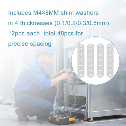 48 Pcs M4x8mm Steel Thin Flat Washer Set for M4 Bolt Electronics Repair | 0.1 0.2 0.3 0.5mm Thickness, 12pcs Each Size, Stainless Flat Spacers, Electronics Assembly, Mechanical Repair - size: M4X8