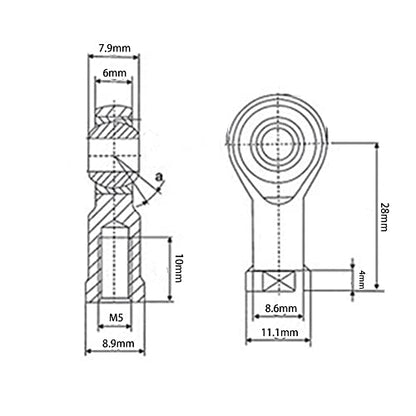 4Pcs SI5T/K Bore 5mm Metric Rod End Joint Bearing Self-Lubricating Female Thread Right Hand
