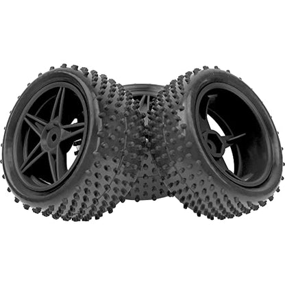 4Pack HIRCQOO OD 88mm/3.46" Front & Rear Rubber Plastic Wheel Rims Tires 12mm Hex Hub Compatible with Redcat Tornado Shockwave HPI HSP ExceedRC Kyosho 1/10 Scale Off Road Buggy (Black) - color: Black