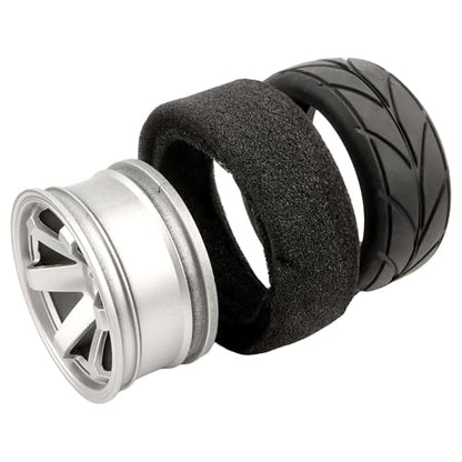 RC 1/10 Scale On Road Tires OD2.55 Rubber Wheel Rims 12mm Hex Compatible with Traxxas 4 Tec 2.0 Tamiya TT01 XV01 Kyosho WR8 Sakura WLtoys HPI Touring Racing Car(Silver) - color: Silver