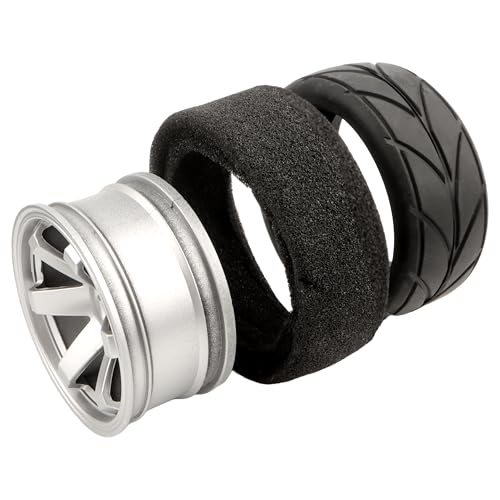 RC 1/10 Scale On Road Tires OD2.55 Rubber Wheel Rims 12mm Hex Compatible with Traxxas 4 Tec 2.0 Tamiya TT01 XV01 Kyosho WR8 Sakura WLtoys HPI Touring Racing Car(Silver) - color: Silver
