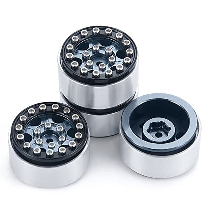 4PCS 1.0 Wheel Rims RC Metal Beadlock Wheels Rims, Titanium+Black | For All 1/24 Scale Axial SCX24, RC Crawler Car, Upgrade Parts - color: Titanium+black