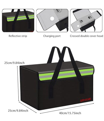 Lipo Battery Safe Bag Large Capatity Fireproof Bag for Ebike Lipo Battery Other Batteries Storage Charging Transport Home Office Travel Safe Storage Pouch - size: 400*250*250mm