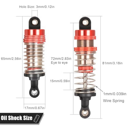 Oiled 4Pcs 72mm Aluminum Oil Shock Set for 1/12 1/14 1/16 RC Cars - Front/Rear Upgrade Compatible with WLtoys 144001, 124019, MJX 16208, HBX - color: Bz-silver-red-81mm