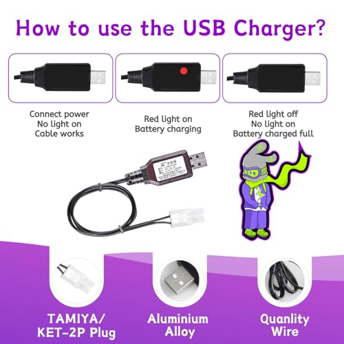 8.4V 1800mAh Ni-Cd Rechargeable Battery with KET2P/TAMIYA Plug(White),Fit for 1/14 1/18 1/20 High Speed Remote Control Car Off Road RC Trucks Toy with Charger(7*AA)