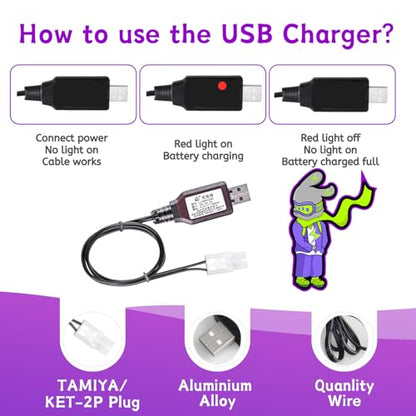 8.4V 1800mAh Ni-Cd Rechargeable Battery with KET2P/TAMIYA Plug(White),Fit for 1/14 1/18 1/20 High Speed Remote Control Car Off Road RC Trucks Toy with Charger(7*AA)