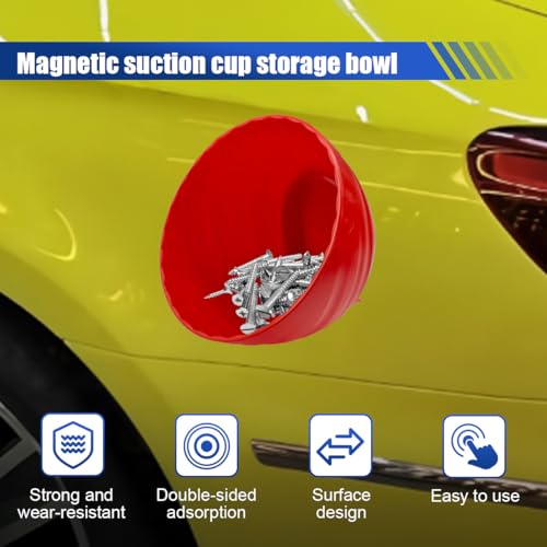 5.7 Inch Magnetic Nut Cup, Dual-Sided Magnetic Bowl, Curved Tool Tray Holds Up to 6 Lbs, Multi-Use Magnetic Parts Tray for Car Bolts Nuts Screws Small Parts Organizer(Red) - color: Red