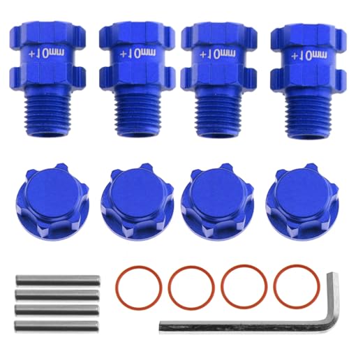 RC Wheel Hex Hubs Adapter 14mm to 17mm Widen 10mm Extended Wheel Hub Drive with Anti-dust Cap Nuts Compatible for Arrma 1/10 3S Granite Mega Senton Big Rock New BIGROCK Typhon Upgrade Parts - color: Blue