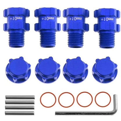 RC Wheel Hex Hubs Adapter 14mm to 17mm Widen 10mm Extended Wheel Hub Drive with Anti-dust Cap Nuts Compatible for Arrma 1/10 3S Granite Mega Senton Big Rock New BIGROCK Typhon Upgrade Parts - color: Blue