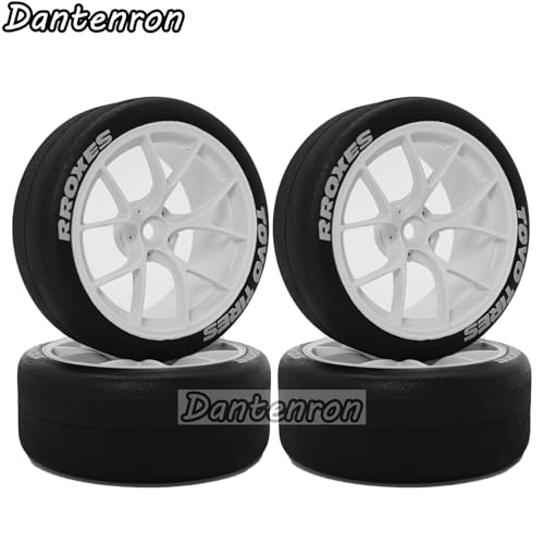 1/10 RC Drift Tires OD 65mm and Plastic Wheels Rims 12mm Hex Rally Racing Tyres for 1:10 Street Touring Car On Road Tamiya Traxxas HPI KYOSHO XV02 XV01 TT01 TT02 PTG2 A959 4PCS (White) - color: White