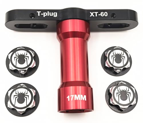 Aluminum RC 17MM Hex Wheel Nuts + 17mm Wheel Wrench Tool for 1/10 1/8 X-Maxx Summit E-Revo HPI HSP Losi Kyosho Tamiya Buggy Off Road Monster Truck Car (Black)