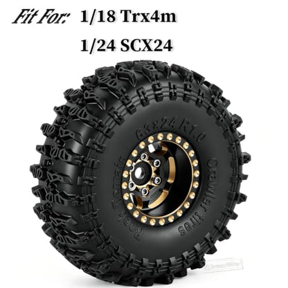 RC 1.0" Beadlock Wheels and Tires for RC Crawler 1/18 TRX4M,1/24 SCX24,Brass 1.0 Beadlock Wheels RC Rims w/ 1.0 Beadlocks Tires Soft Sticky Rubber Tires,4pcs,Style C - style: Style C(4pcs)