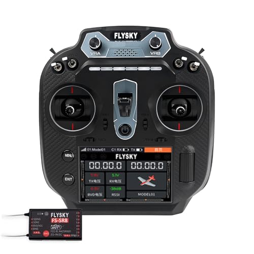 Flysky FS-ST16 16CH 2.4GHz RC Transmitter and FS-SR8 Receiver, 3.5 Inch IPS Screen Transmitter with Receiver Set for Remote Control Plane Car Boat (Black)