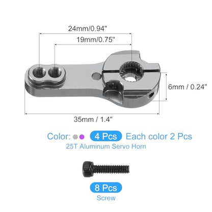 MECCANIXITY 4 Pcs Aluminum Alloy 25T Steering Servo Arm Horn for DIY RC Car/Boat/Airplane Boat Accessories, Purple/Gray - color: Purple/Gray