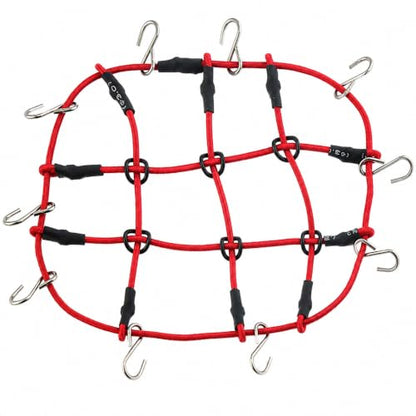 1:24 RC Roof Cargo Net with Hooks, 80x65mm Elastic Luggage Net for Axial SCX24 90081 AXI00002 AXI00001 AXI90081 C10 JLU Gladiator Bronco TRX4M 1/24 1/18 RC Crawler Scale Accessories, Red - color: Red