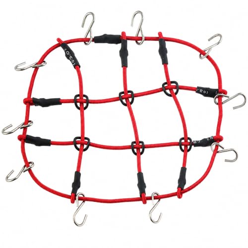 1:24 RC Roof Cargo Net with Hooks, 80x65mm Elastic Luggage Net for Axial SCX24 90081 AXI00002 AXI00001 AXI90081 C10 JLU Gladiator Bronco TRX4M 1/24 1/18 RC Crawler Scale Accessories, Red - color: Red