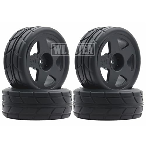 4PCS RC 1/10 On-Road Tires 65mm RC Rubber Tires w/Plastic Wheel Rim 12mm Hex Fit for 1/10 RC On-Road Rally Car HPI Tamiya TT01 TT02 Kyosho Wltoys 144001 - color: Black 5