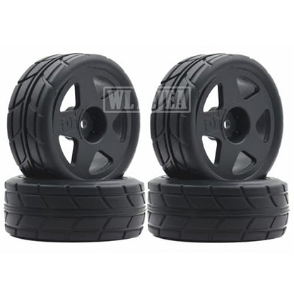 4PCS RC 1/10 On-Road Tires 65mm RC Rubber Tires w/Plastic Wheel Rim 12mm Hex Fit for 1/10 RC On-Road Rally Car HPI Tamiya TT01 TT02 Kyosho Wltoys 144001 - color: Black 5