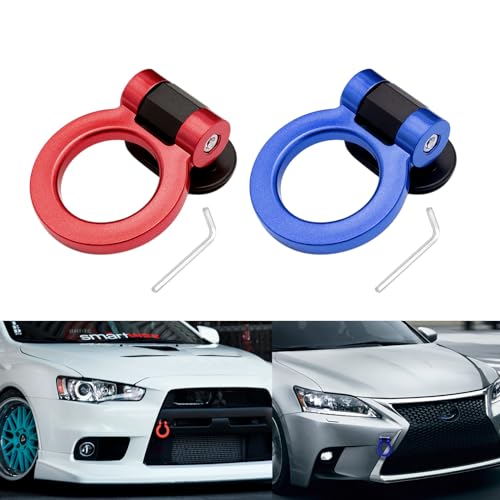 x xotic tech 2pcs JDM Track Racing Style Bumper Trailer Tow Hook Ring Decoration Sticker Universal Fit All Car Truck SUV, Red + Blue - color: Red+Blue