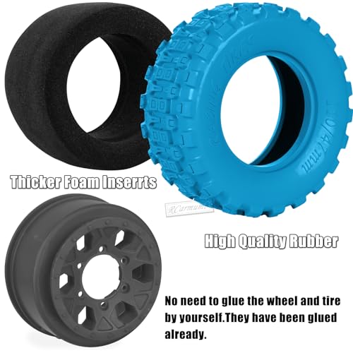 RC 1/10 Short Course Tires with 12MM 14MM 17MM Hex Compatible with Arrm a Senton,Axia1,Slash 2WD/4×4 4WD,Red cat, RC 4WD,Heavy Duty High Grip Rubber Tires w/Plastic Wheels,Blue&Black - color: Blue&black(4pcs)